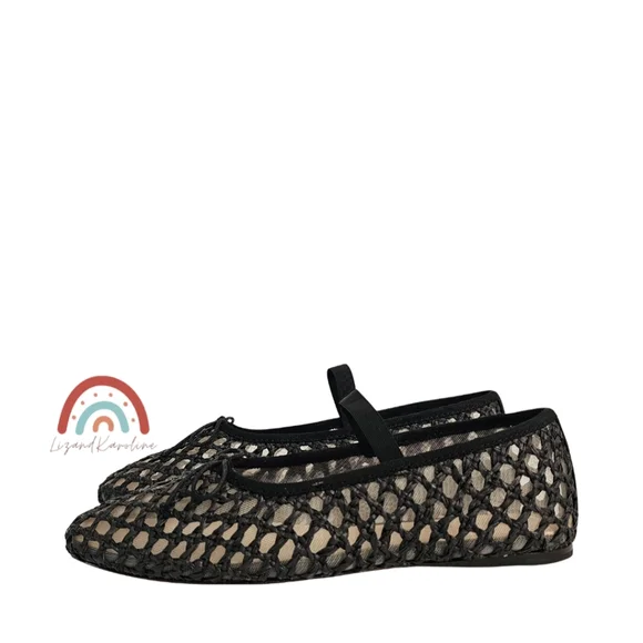 New! Loeffler Randall Leonie Black Crochet Woven Raffia Leather Ballet Flat - Picture 6 of 16
